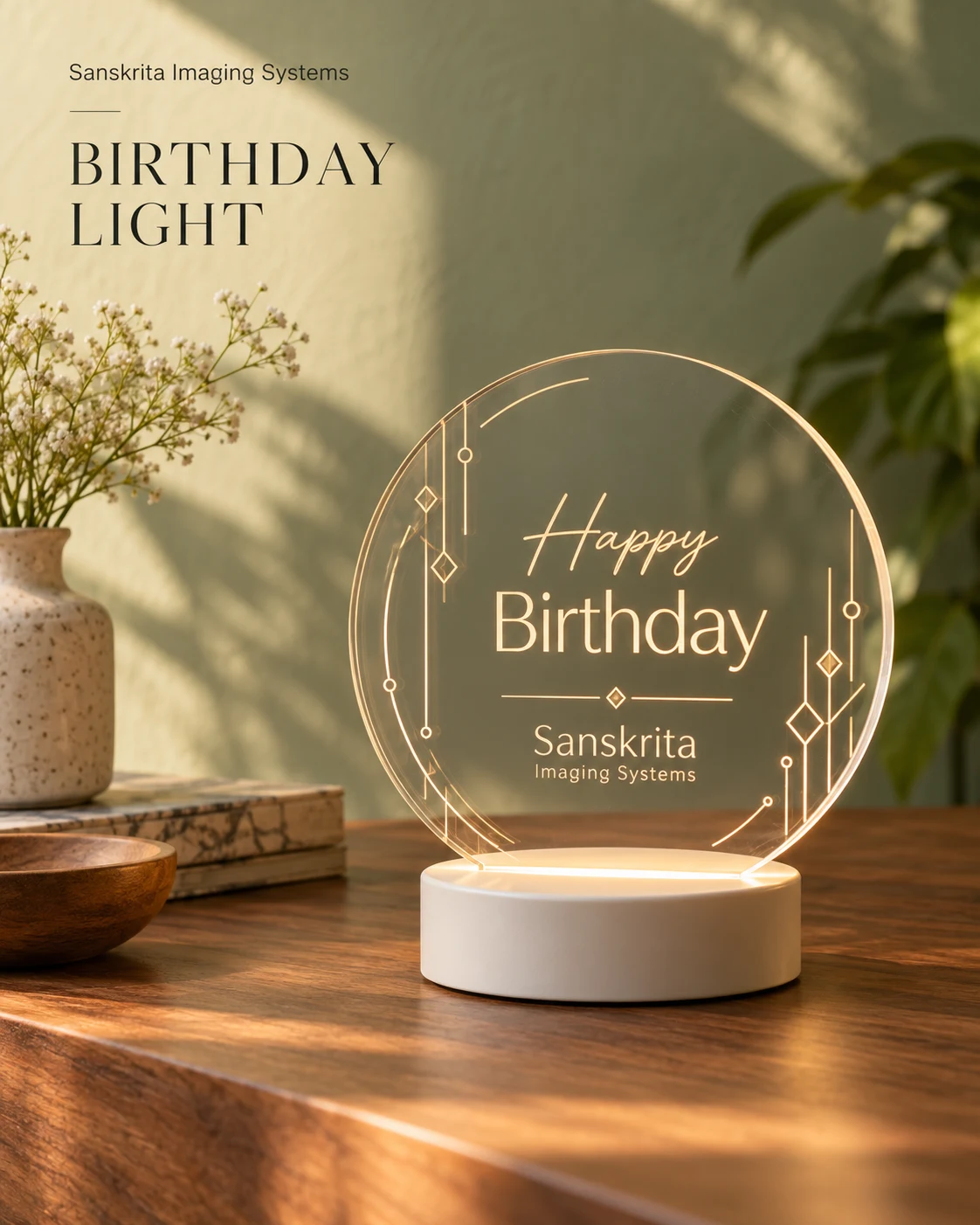 Birthday acrylic lamp with an alternative printed finish