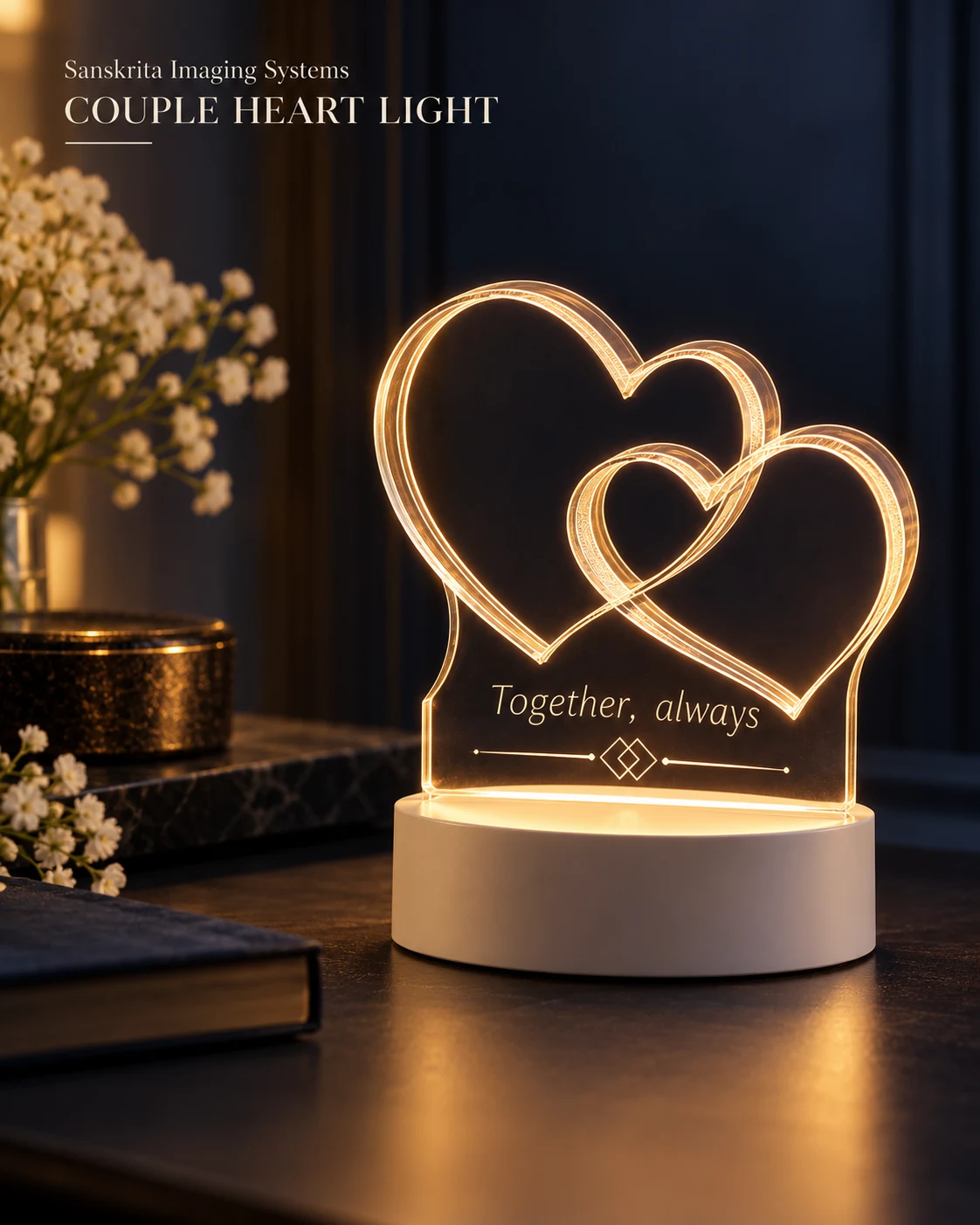 Couple heart lamp with an alternative printed finish