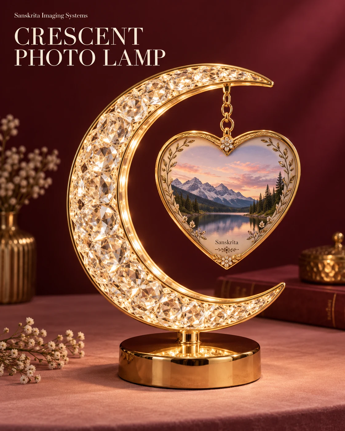 Crescent photo lamp — personalised gift idea