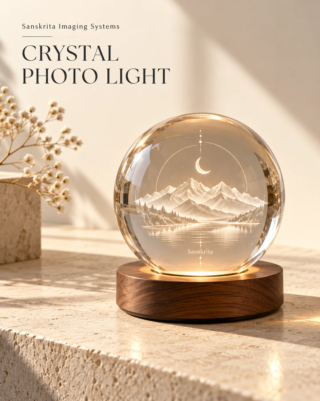 Crystal photo lamp with an alternative printed finish