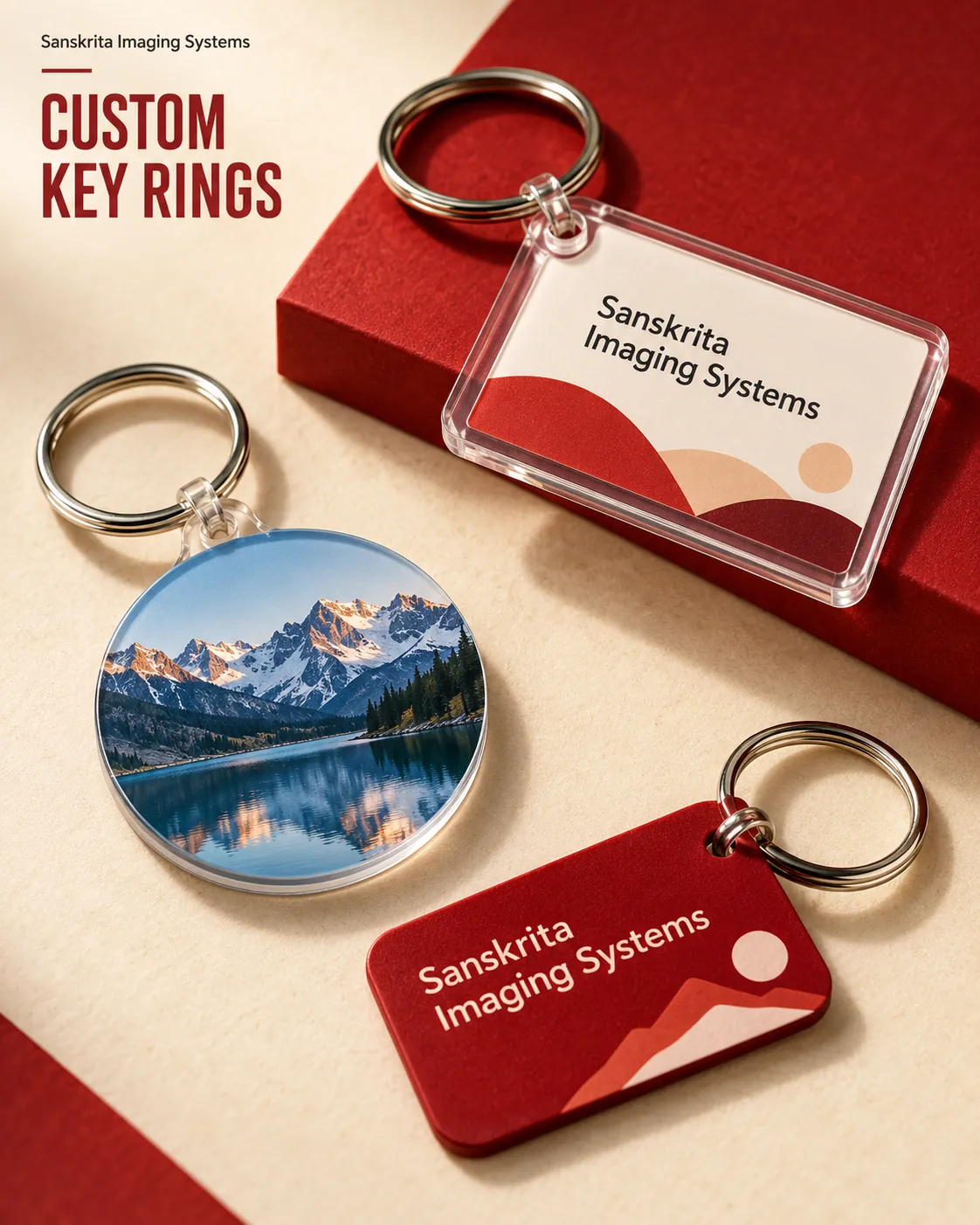 Custom key ring with an alternative printed finish