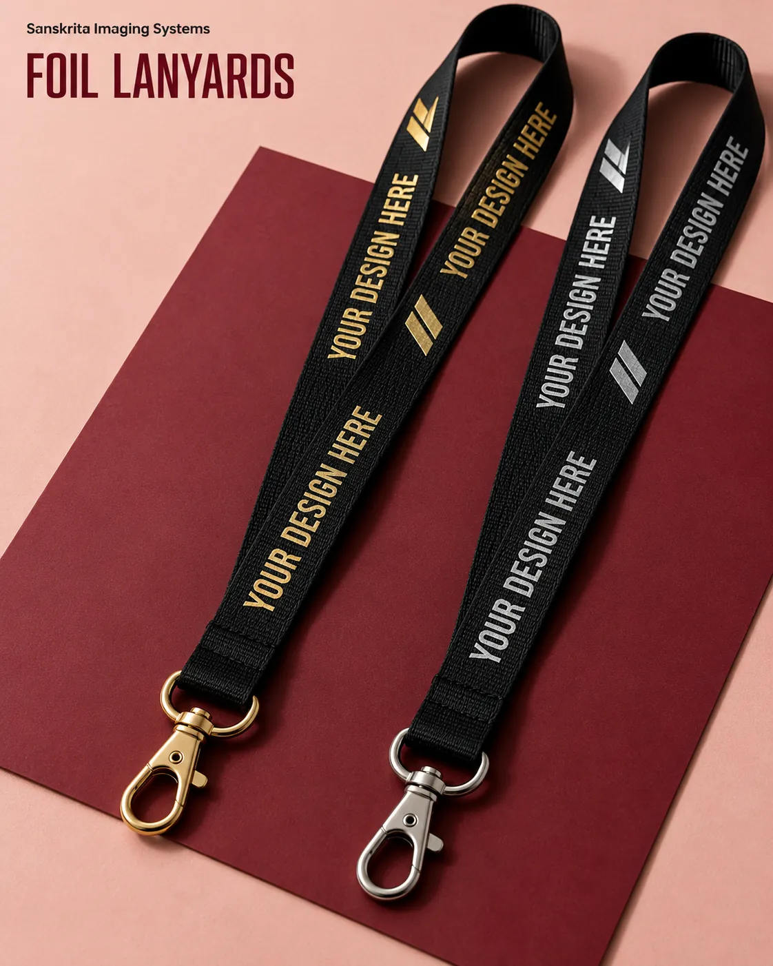 Gold and silver foil lanyards ready for your own design