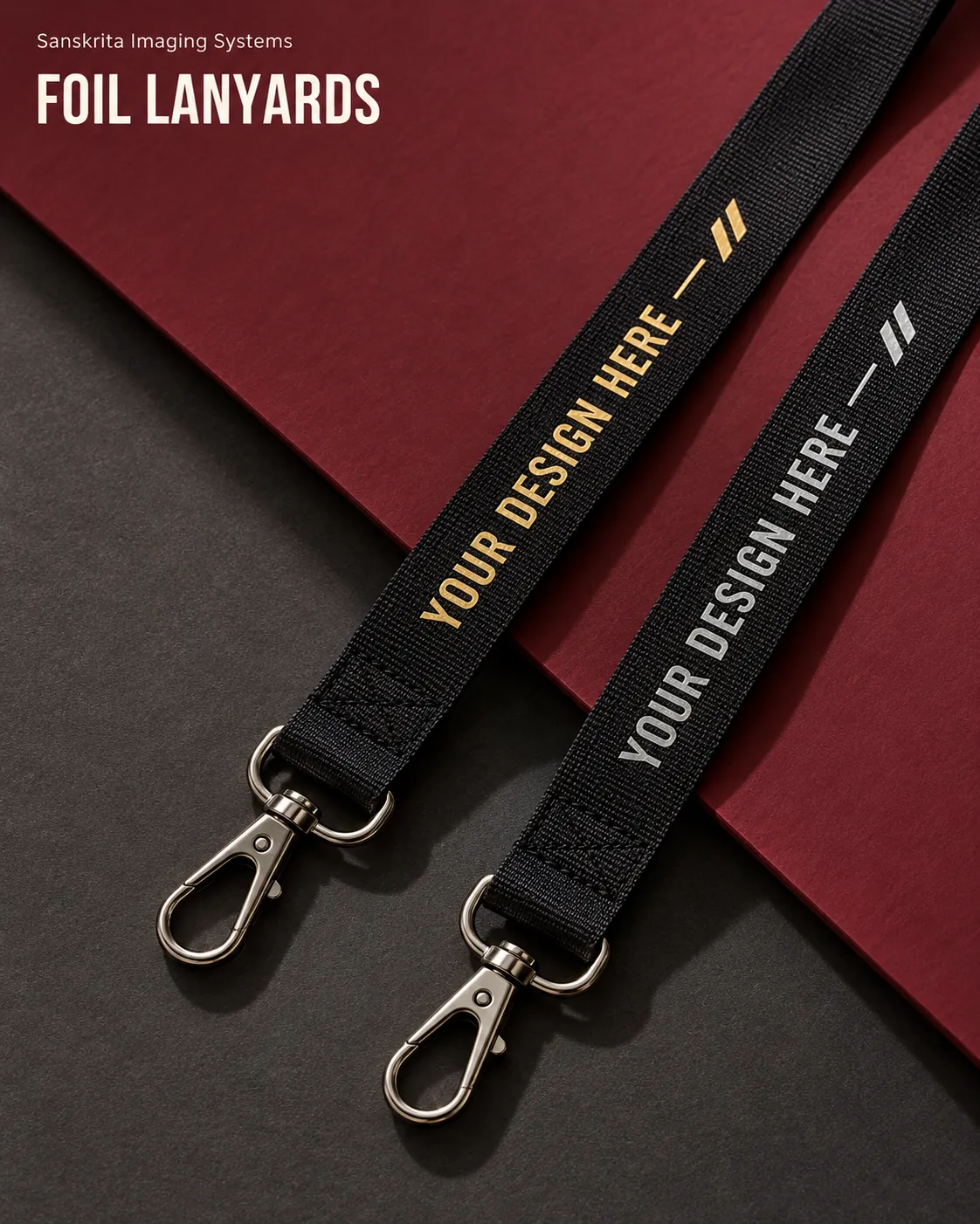 Gold and silver foil lanyards, an alternative blank layout for a custom design
