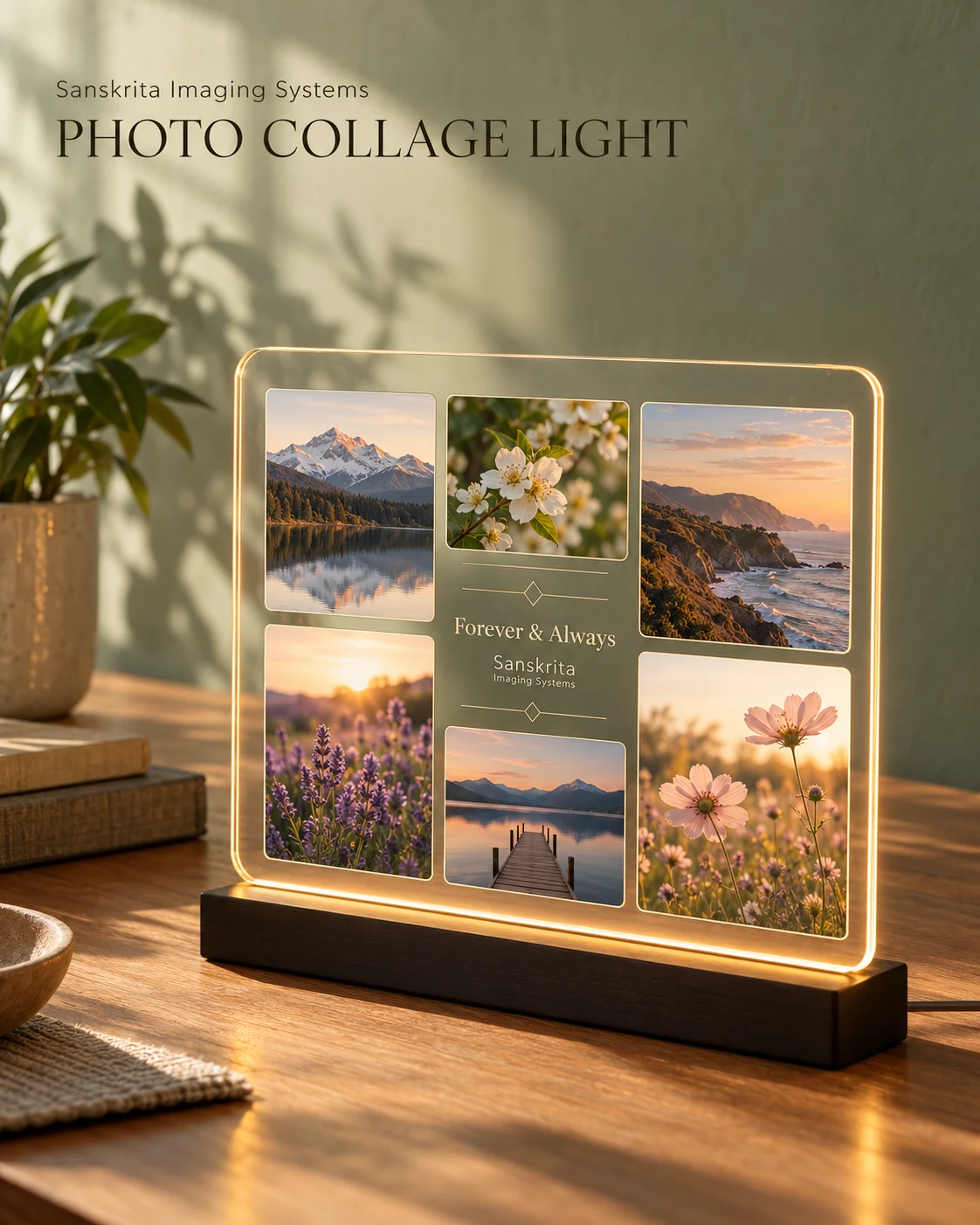 LED photo collage lamp with an alternative printed finish
