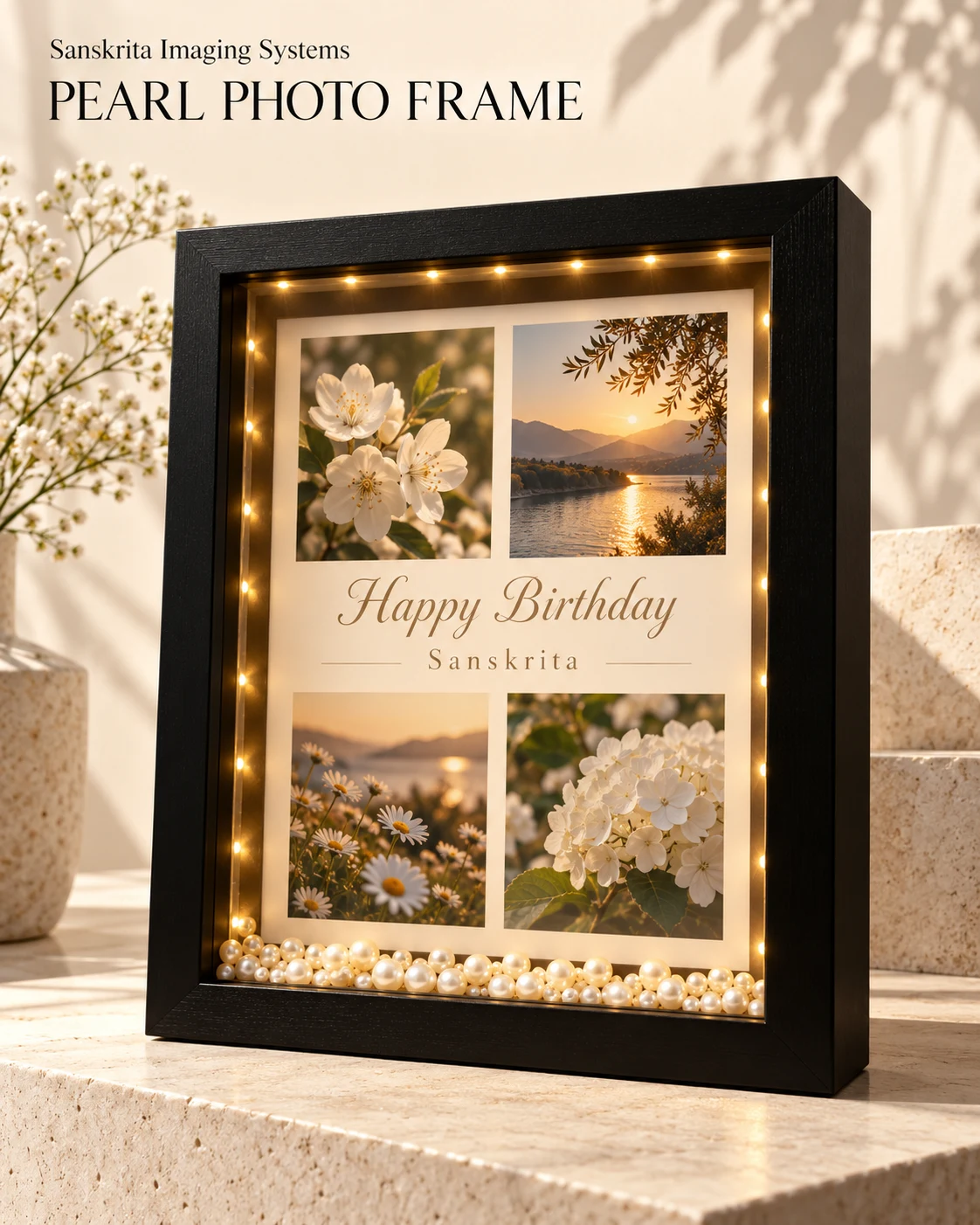 Pearl LED photo frame — personalised gift idea