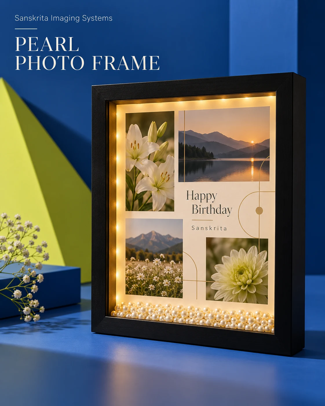 Pearl LED photo frame with an alternative printed finish