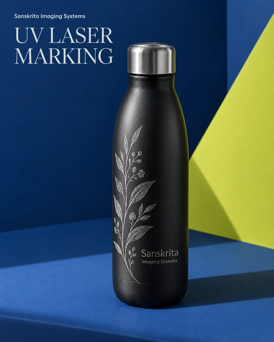 UV laser marking example: marked steel bottle