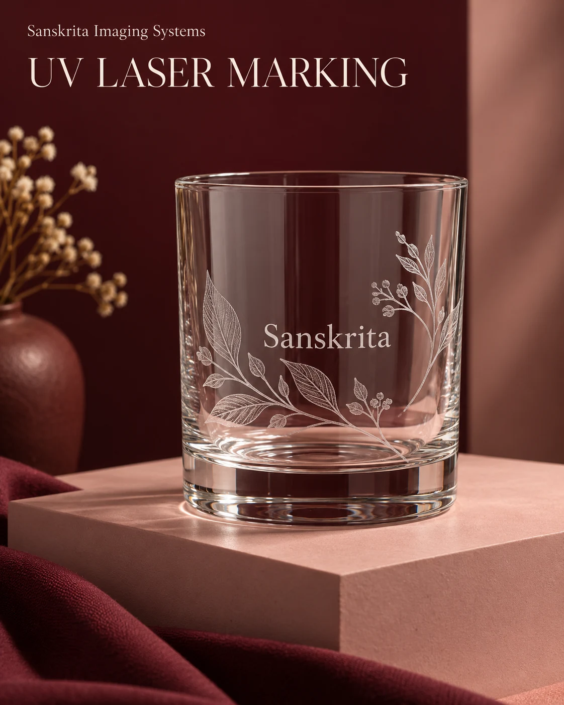 UV laser marking example: glass surface marking